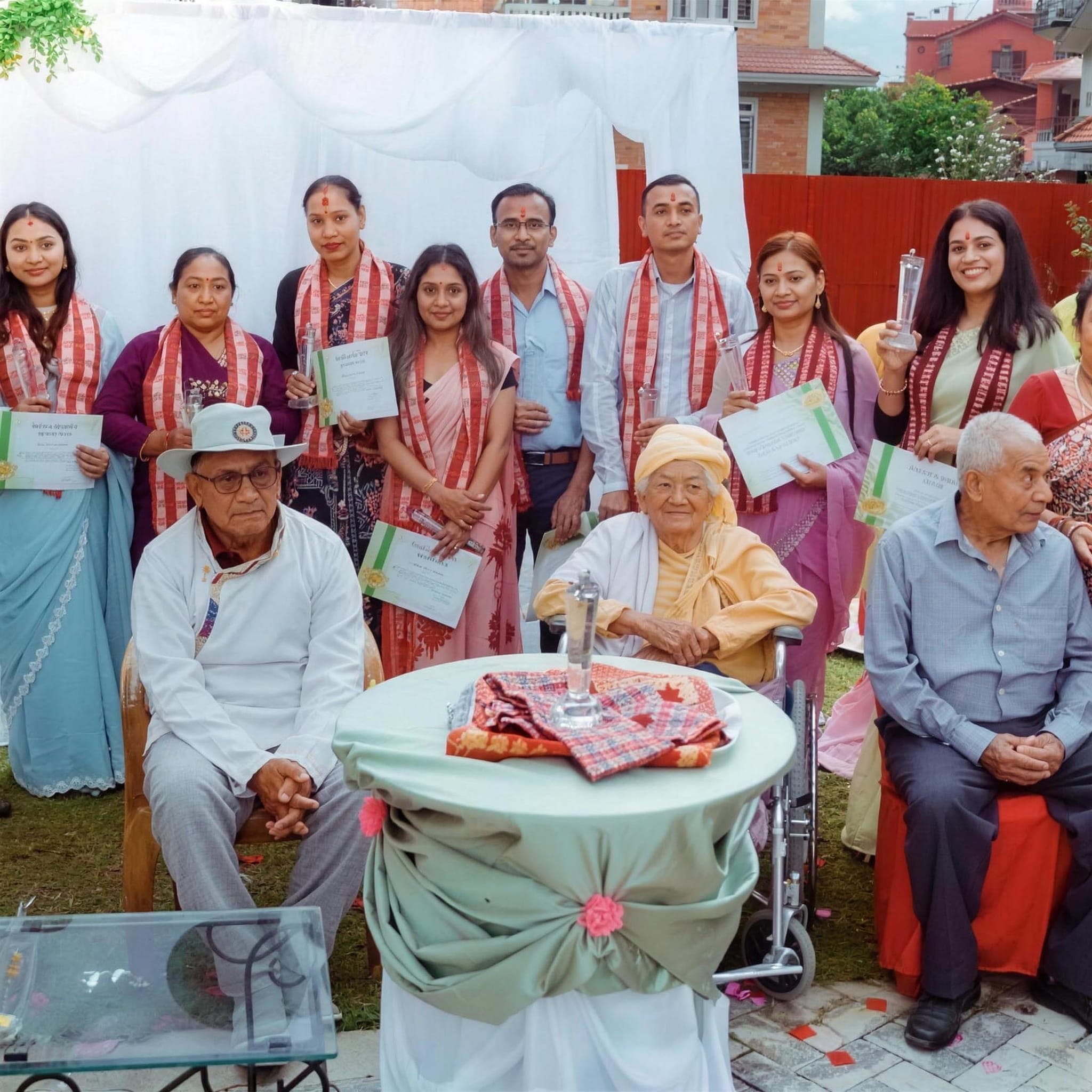 Naman residents and staff holding certificates at the 6-year anniversary