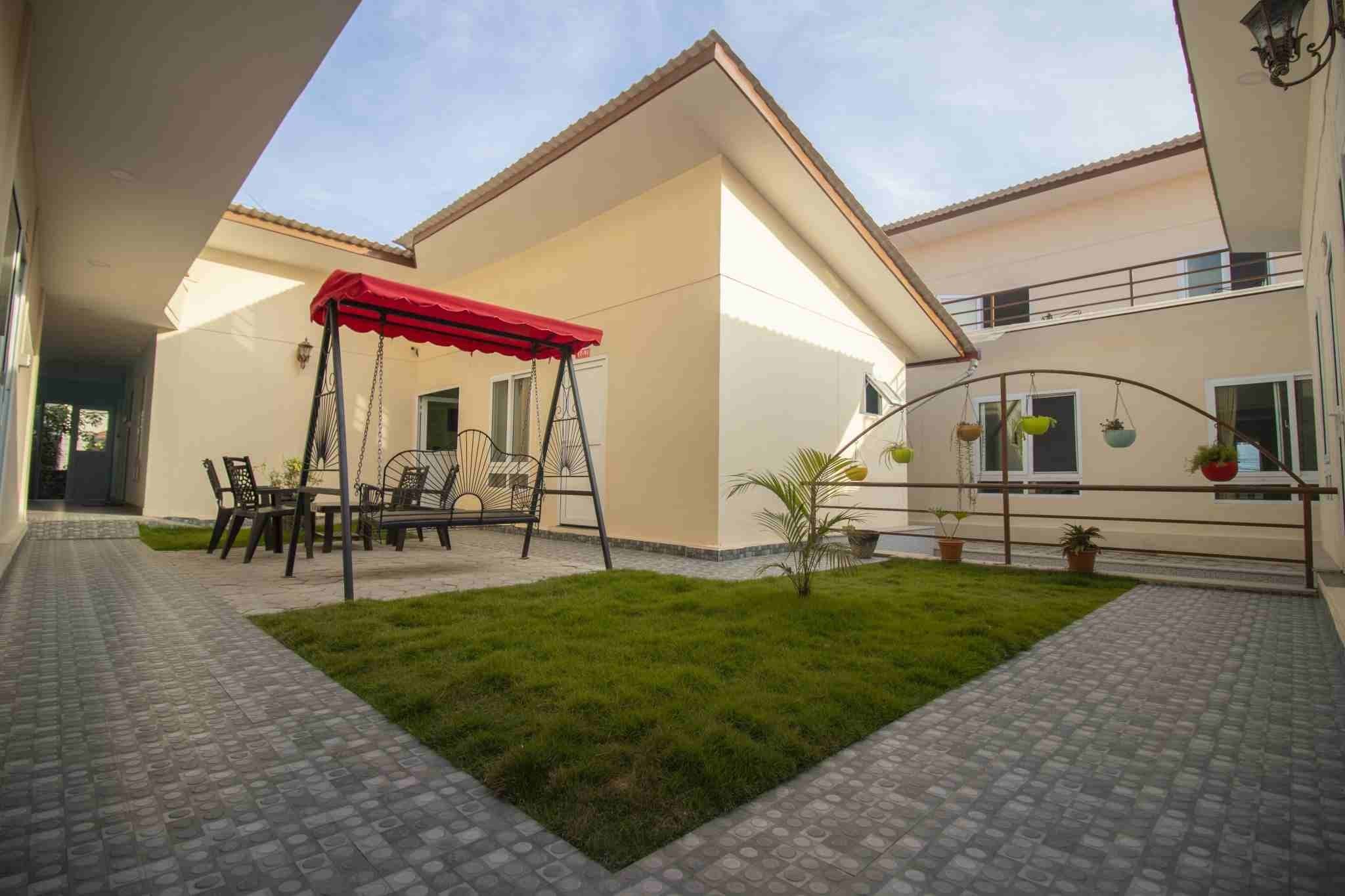 The garden courtyard at Naman Care Home Pipalbot branch