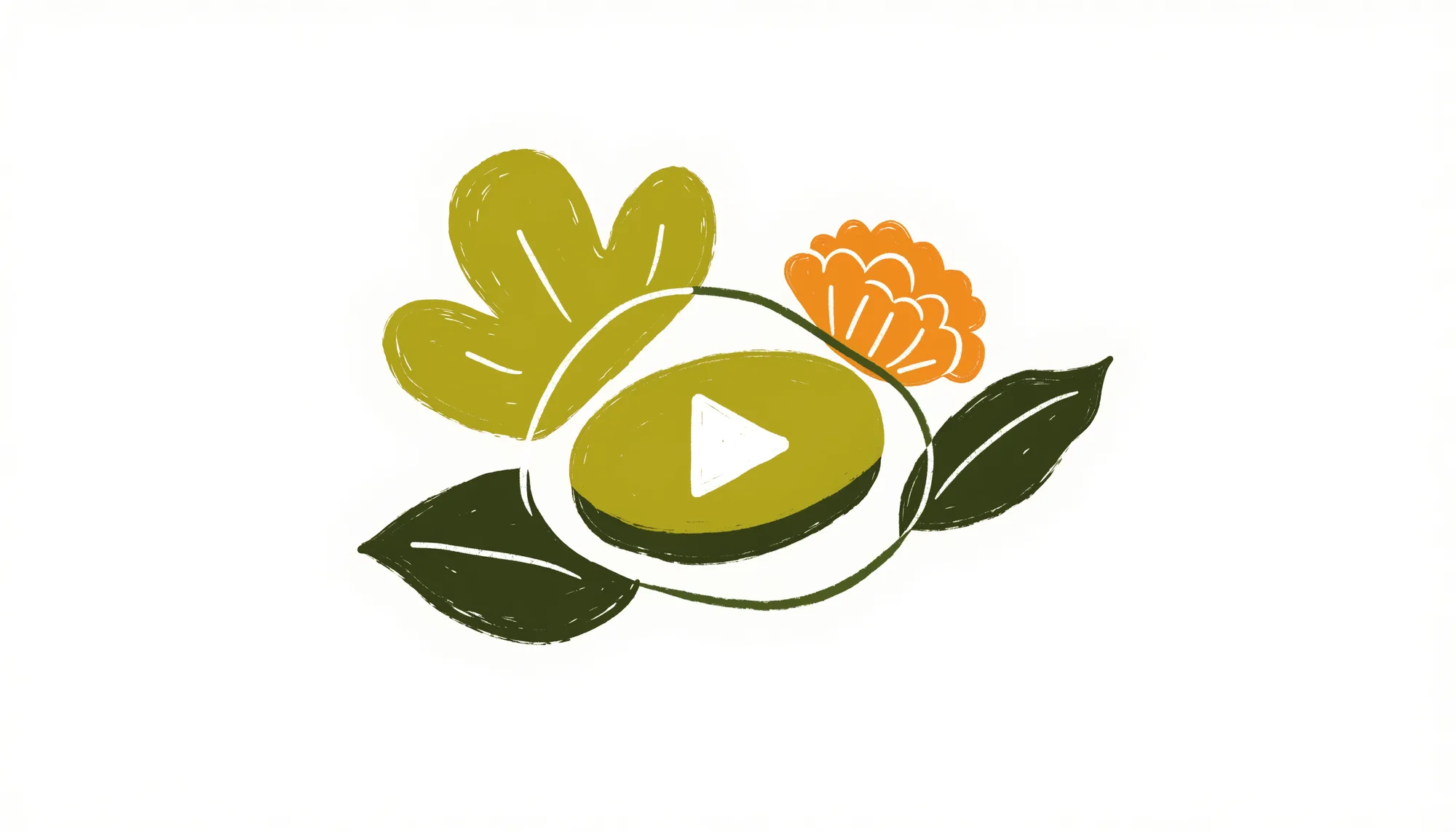 Illustration of a play button nestled in leaves